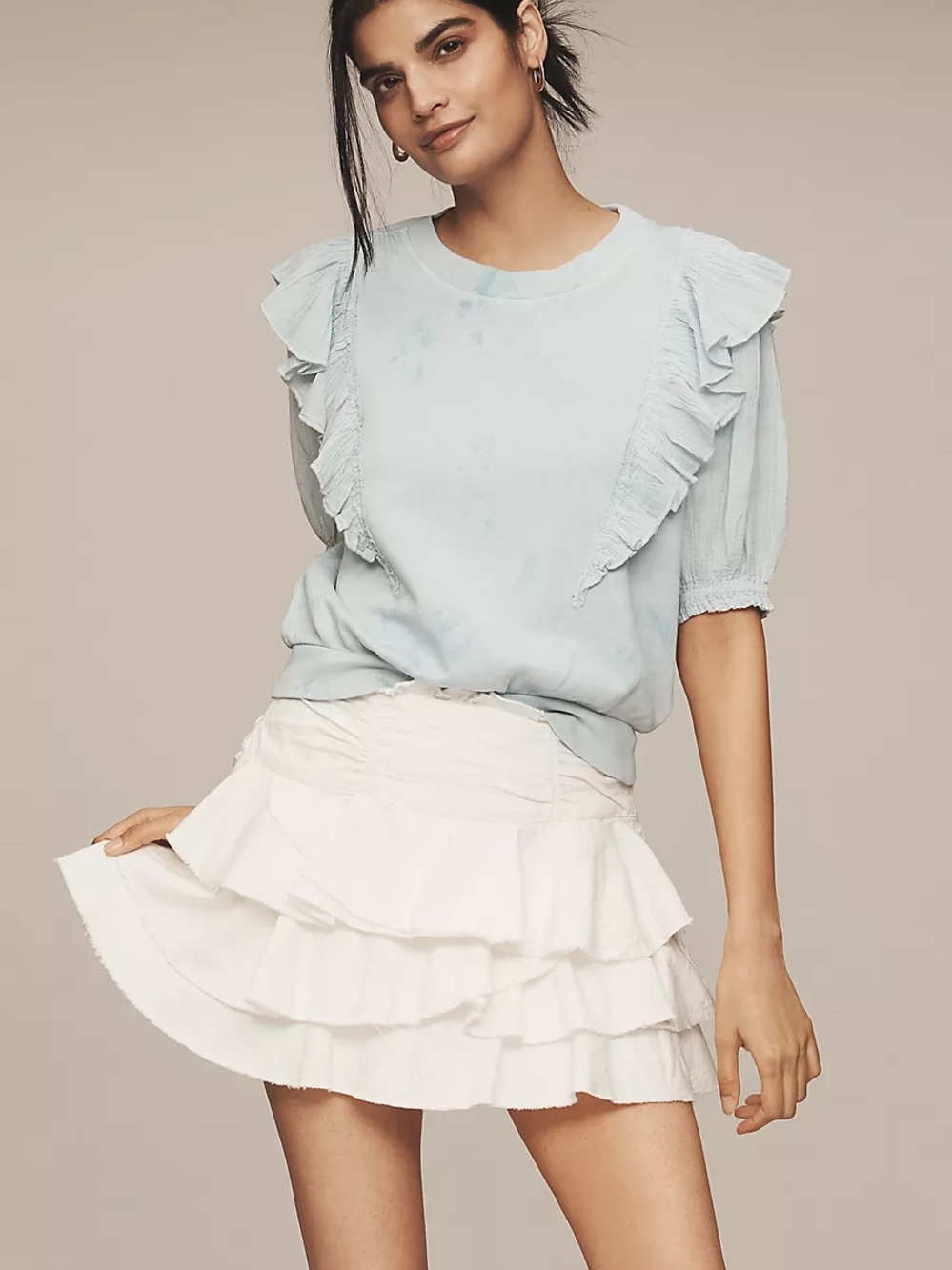Anthropologie Short-Sleeve Ruffled Tie-Dye Sweatshirt